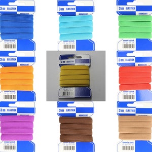 1.05Euro/m - 3 Meter Gummiband - 10 mm - auf Plisterkarte - versch. Farben