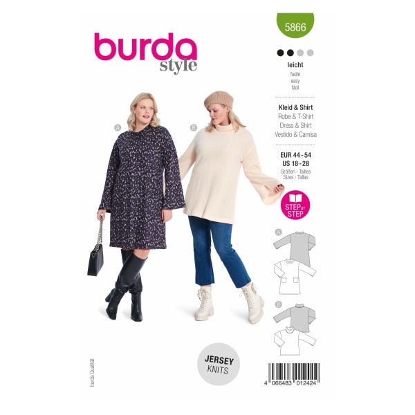 Burda Style Schnittmuster Nr. 5866 - Kleid und Shirt - Trompetenärmel