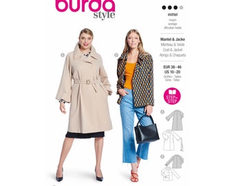 Burda Style Schnittmuster Nr. 5824 - Mantel + Jacke - Gürtel - zwei Knopfreihen