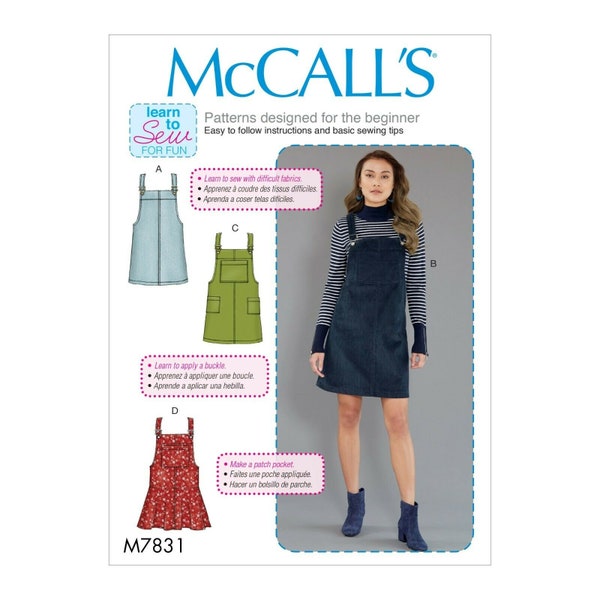 McCalls sewing pattern M7831 - pinafore skirt - denim skirt with bib