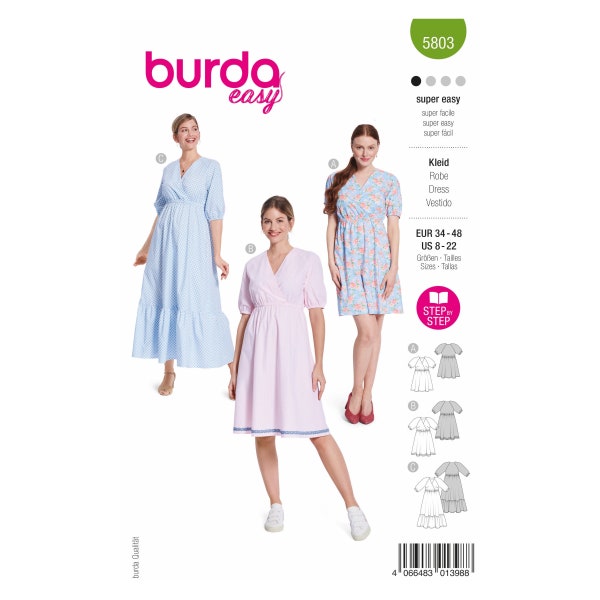 Burda Easy Schnittmuster Nr. 5803 - Kleid - Sommerkleid - 3 Varianten