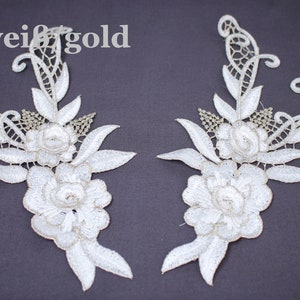 Lace applique - decoration, 1 pair (2 pieces) - embroidered lace patches - 23 x 11 cm - 2 colors