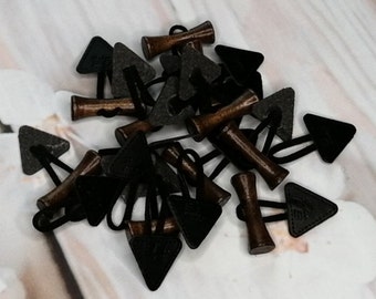 1 set of toggle fasteners, toggle buttons, wooden buttons with imitation leather, for children's clothing, black/brown