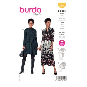 Wzór szycia w stylu Burda nr 5959 - Sukienka - midi lub mini - rękaw długi lub trzy czwarte