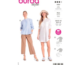 Burda Style Sewing Pattern No. 6001 - Blouse - with stand-up collar and side slit