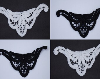 embroidered applique made of wool fiber - decoration, lace insert - 14 x 8 cm - black or white