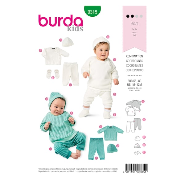 Burda Kids Schnittmuster - Kombination - Erstlings-Set - Kopf bis Fuß - Nr.9315