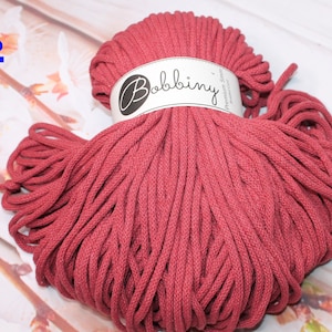 Bobbiny, Premium Cord 5mm, Cotton Cord Cord Crochet Yarn Knitting Macrame Braided Cord, Wild Rose