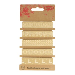 Opry Bänderset - Weihnachten - 5 x 1m auf Plisterkarte - 15mm breit - beige