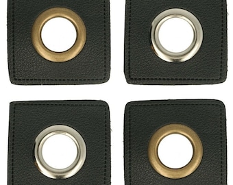 5 Paar (10Stk.) Ösen Patches Kunstleder schwarz - ca. 35x35 mm - Metallösen