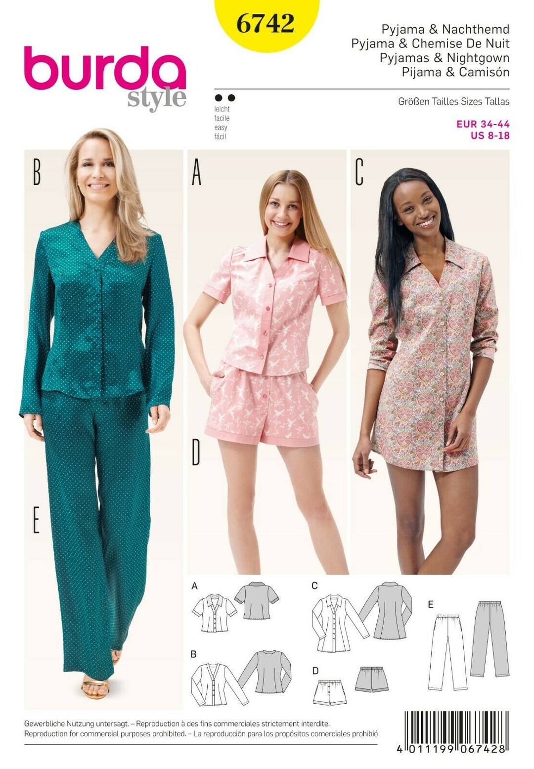 Burda, Cartamodello, Abito e Camicia da Donna, 48-56