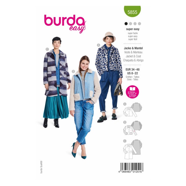 Burda Style sewing pattern No. 5855 - jacket and coat - casual - cozy