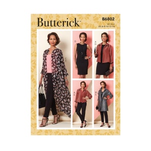 Peut inclure: Un patron de couture pour une robe, une veste et un haut. Le patron est pour les tailles 6-8-10-12-14. Le patron est de Butterick et le numéro du patron est B6802.