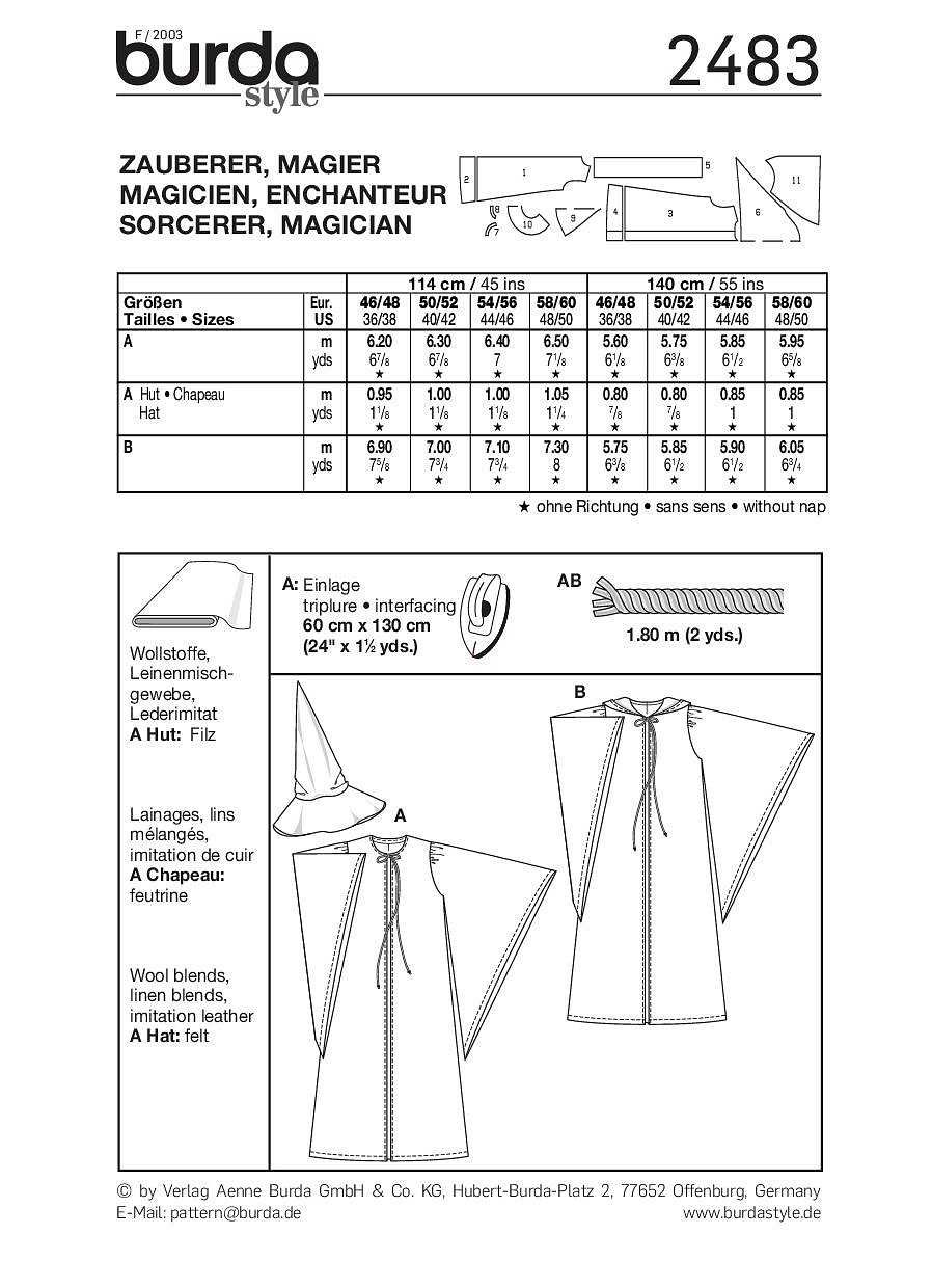 Burda Style Sewing Pattern - Costume - Wizard - Magician - No.2483 - Etsy