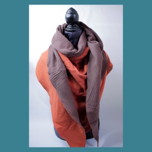 Tecido XXL - tecido maxi, tecido triangular - musselina - terracota/marrom - liso - camada dupla - 2,40 m x 1,50 m