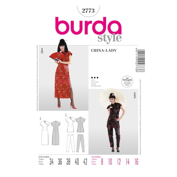 Burda Style Sewing Pattern - Costume - China Lady - Asian - No.2773