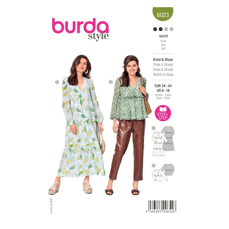 Burda Style Pattern No. 6023 Dress and Blouse V-neck - Etsy