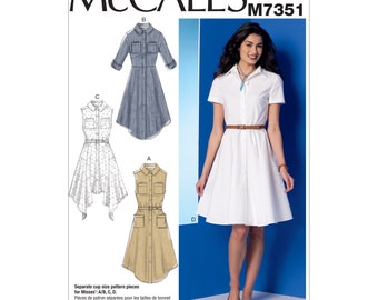 McCall's sewing pattern M7351 - Dress - Button placket - Belt