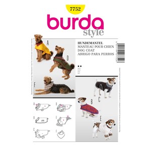 Può includere: Modello di cucito Burda Style 7752 per cappotti per cani. Il modello include sei diversi stili di cappotti per cani, tra cui un impermeabile giallo, un cappotto in tweed verde e marrone, un cappotto a quadri rosso e nero, un cappotto grigio e bianco, un cappotto bianco e nero e un cappotto bianco e marrone.