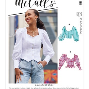 McCall's sewing pattern M8180 3 variants blouse with ruffle collar