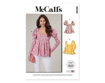 McCalls Sewing Pattern M8386 - Blouse with peplum and puff sleeves