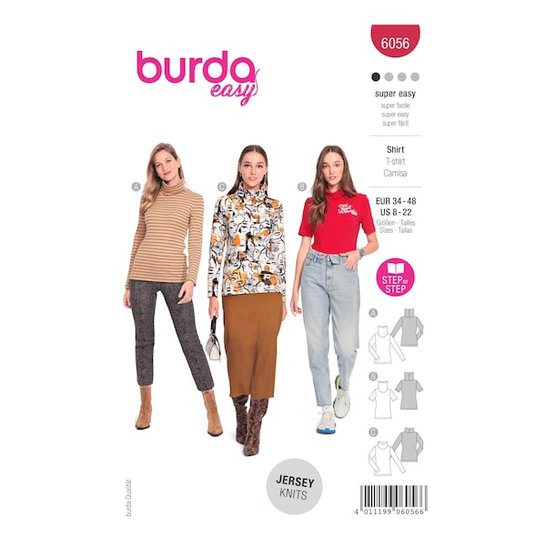 Burda Style Schnittmuster Nr. 6056 - Shirt - Rolli mit halben oder langen Ärmeln