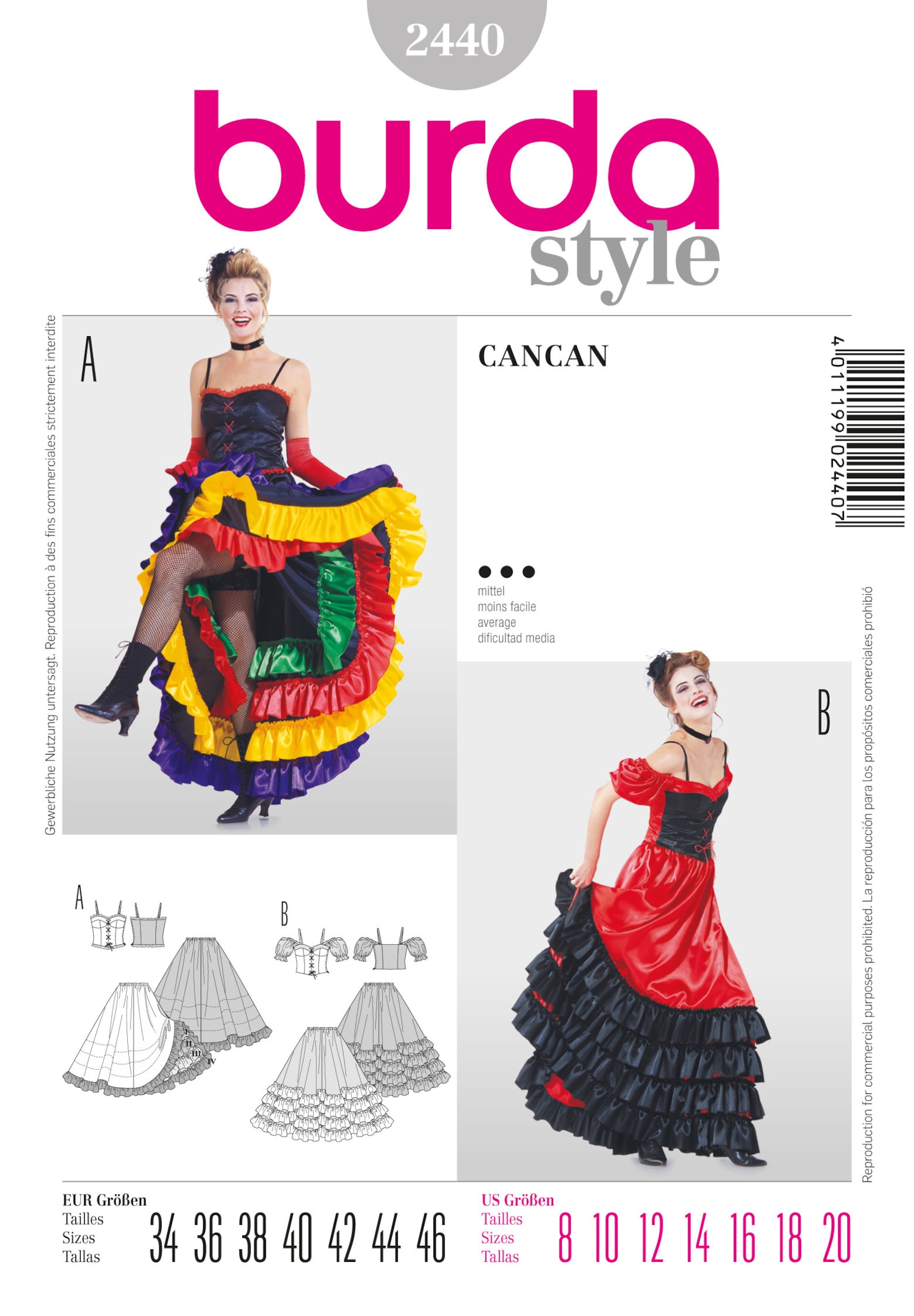 Burda Style Cut PatternCostumeCancanWesternDance Dress Etsy