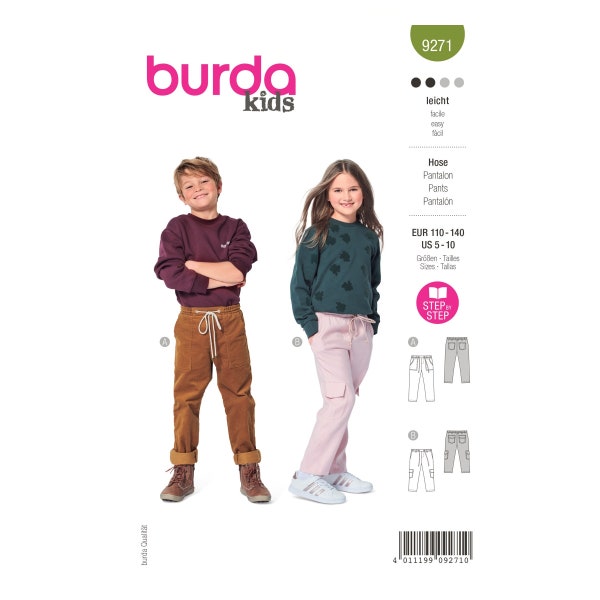 Burda Kids Pattern No. 9271 - Slip pants with elastic band and pockets