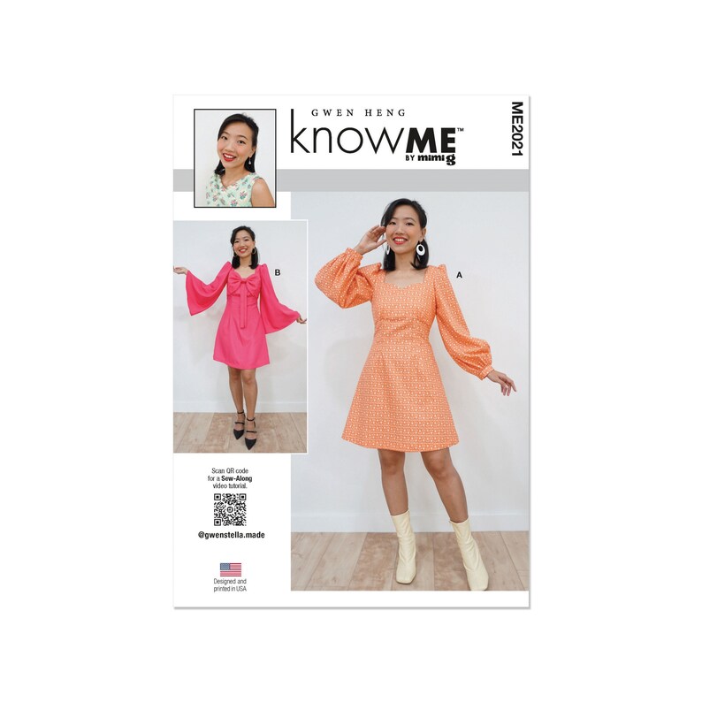 Knowme Sewing Pattern - ME2021 - Dress With Trumpet Sleeves - Etsy UK