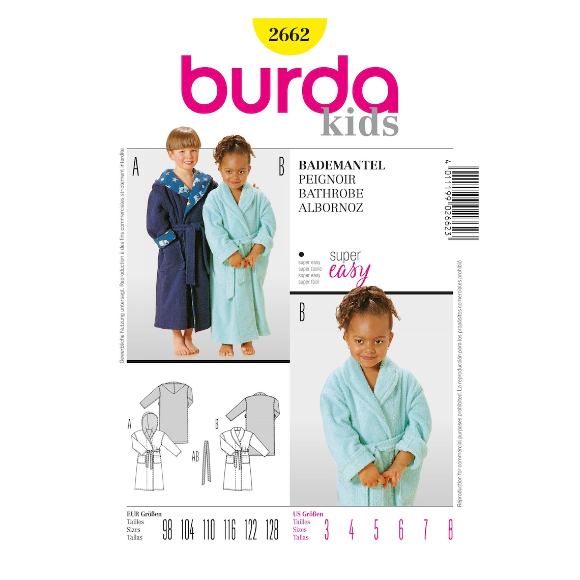 Burda Kids Sewing Pattern - Children's Bathrobe - Bathrobe for Children ...