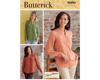 Butterick Schnittmuster - B6856 -  Bluse, Shirt, mit kleinem Stehbündchen