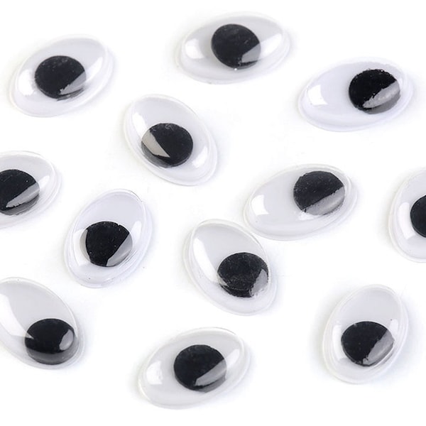 10 plastic eyes - wobbly eyes - movable eyes - oval - 10 x 15 mm - b/w