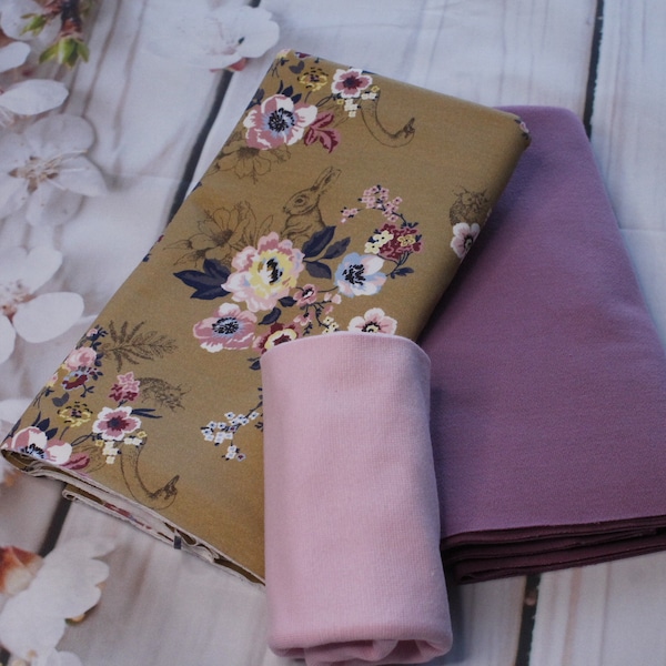 Stoffpaket - French Terry - Kinderbekleidung - Blumen  beige, rosa - SPJ  25
