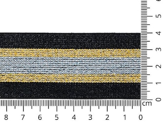 1 m elastic band - elastic band - lurex - 40 mm - black/gold/silver - striped