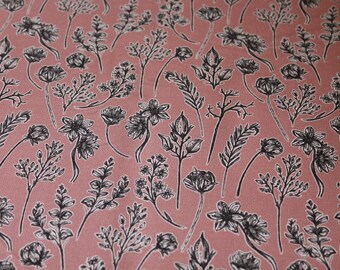 18.92 EURO/meter - Old pink French Terry with leaf pattern - Herbarium by Lila Lotta, Swafing