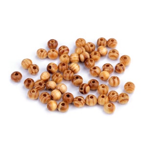 Perline di legno da 10 g - palline di legno - rotonde - grana - 6 mm - marrone chiaro - smaltate