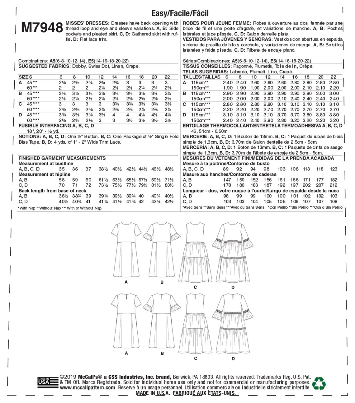 McCalls Schnittmuster M7948 - Kleid - angesetzte Taille - Stufenrock ...