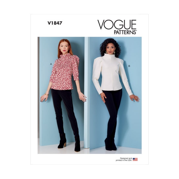 Vogue Schnittmuster V1847 - Bluse mit Stehkragen - Puffärmel - Reißverschluss hinten