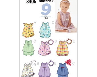 Butterick Schnittmuster - Baby Fashion - B3405 - Kombination - Kleid, Höschen, Hut, Stirnband