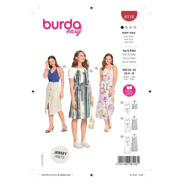 Burda Easy Sewing Pattern - Top and Dresses - with Neckholder - No.6118