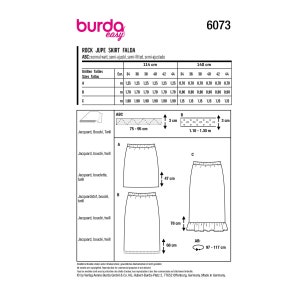 Burda Style Pattern No. 6073 Rok 3 lengtes Rubberen tailleband, smalle vorm afbeelding 9