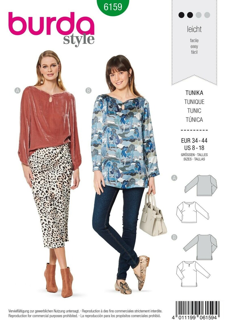 Burda Style Sewing Pattern Tunic with Eye-catching Tunic No.6159