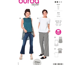 Burda Style Schnittmuster Nr. 6013 - Shirt - T-Shirt - mit und ohne Ärmel