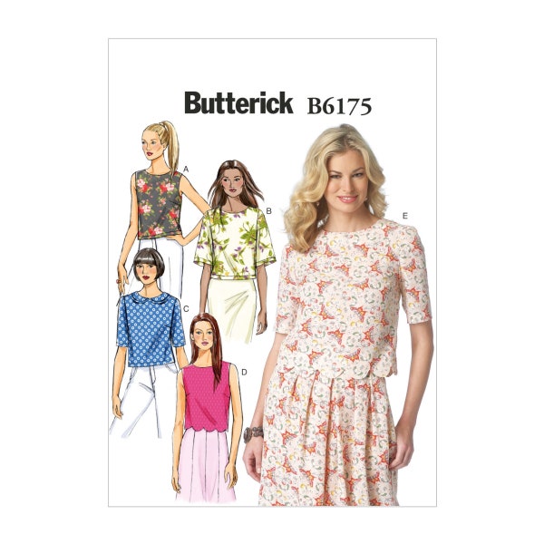 Butterick Schnittmuster - B6175 - Shirt, kurze Bluse, gebogter Saum