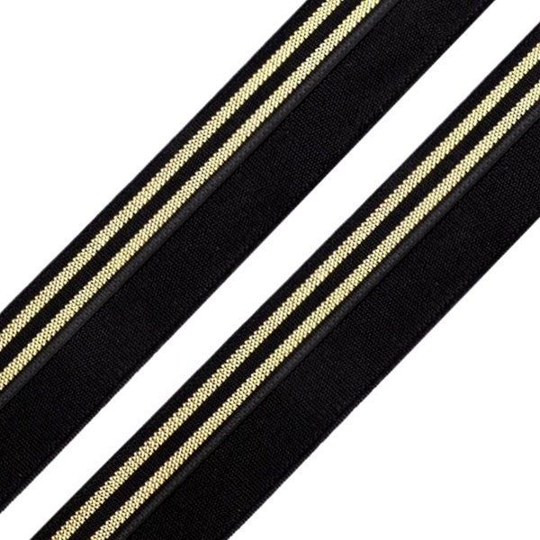 1.10EUR/ 1m, 3m Faltgummi, elastisches  Einfassband, schwarz/gold