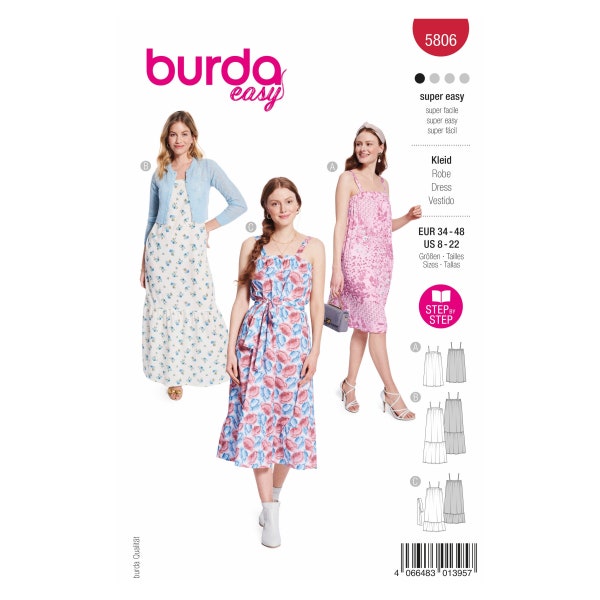 Burda Easy Schnittmuster Nr. 5806 - Kleid - Babydoll-Kleid - 3 Varianten