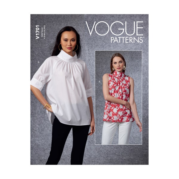 Vogue Schnittmuster V1701 - Bluse - Stehkragen - Vorderteil eingeriehen