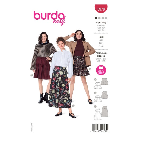 Burda Style Schnittmuster Nr. 5978 - Rock - Stufenrock - Gummidurchzug