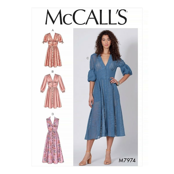 McCalls Schnittmuster M7974 - Kleid - breiter Bund - eingeriehen