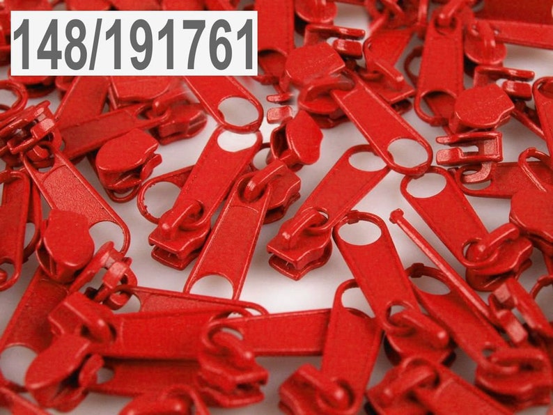 10 x Zipper, für Endlosreißverschluss, 3mm, rot Bild 1